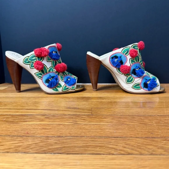 Tory Burch Ellis Women’s Multicolor Embroidered Open Toe Mule, Size 6.5 - Picture 2 of 8